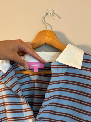 Edikted Stripe Long Sleeve Oversize Polo Fall Oversized Small thumbnail 7