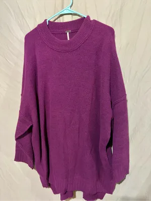 Free People High Low Plum Oversized Sweater Tunic Purple peaches thumbnail 3