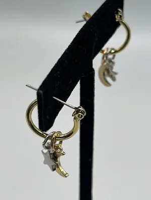 1/2” Gold Tone Hoops with Mixed Tone Star and Moon (silver stars/gold moons) thumbnail 2