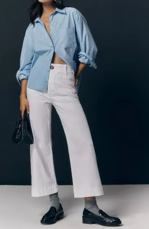 Anthropologie Maeve Colette White High Rise Wide Leg Cropped Pants 31 thumbnail 1