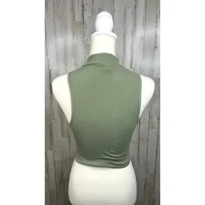 Zara Women's‎ XS Green Ribbed Knit Crop Top Mock Neck Sleeveless Casual Tank thumbnail 5