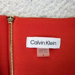 Calvin Klein Womens Clay Orange Ruffle Faux Wrap Sheath Dress‎ CD2C12U7 Size 8 thumbnail 3