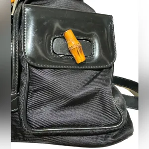 GUCCI Vintage Bamboo Patent Leather/Canvas Backpack Black with Dust Bag thumbnail 9