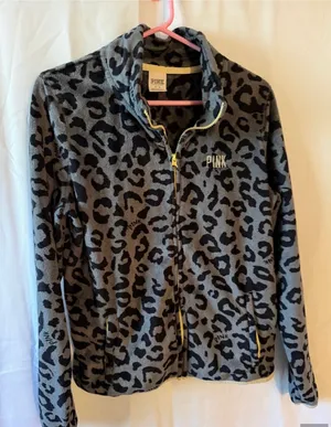 PINK Victoria's Secret Gray Leopard Print Fleece Jacket thumbnail 1