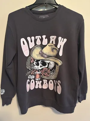 Love For Humanity Women's XS Sweatshirt Ultra Fleece Outlaw Cowboys Gray Comfort thumbnail 1