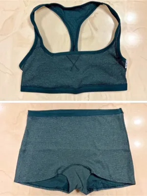 PINK VICTORIA’S SECRET Cotton Dorm Shine Green Waffle Knit Bralette Boyshorts L thumbnail 2