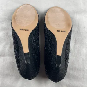 De Blossom Collection Black Rhinestone Glitter Peep Toe Wedge Heels Size‎ 9 thumbnail 4