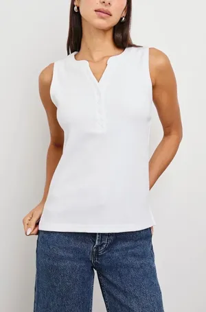 RAILS Mayla Sleeveless Henley Tank Top Women's Medium White Ribbed Knit M‎ thumbnail 1