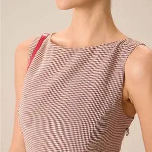 Rihoas Women's Boat Neck Brown Plaid Mini Dress thumbnail 3