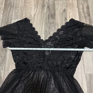Vintage Y2K Black Sheer Swiss Dot Lace Flutter Sleeve Mini Slip Dress M thumbnail 6