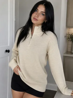 NWT Krush Kandy Boutique Neutral Ribbed 1/4 Zip Sweater Size M | Quiet Luxury thumbnail 2