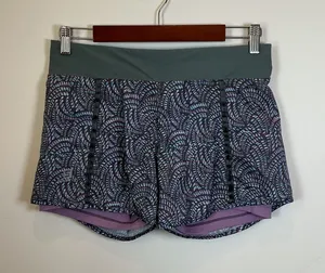 Salomon ActiLite 2-in-1 Running Shorts Purple Teal Print Back Zip Pocket S thumbnail 1
