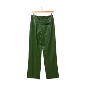 Zara Womens Green Faux Leather Wide Leg High Rise Trousers Pants Size S thumbnail 2