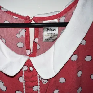 Disney Lauren Conrad pink white polka dot mini mouse rayon top peterpan collar M thumbnail 2
