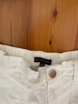 Cotton candy Medium White Jean Cargo Pants with Utility Pockets thumbnail 4