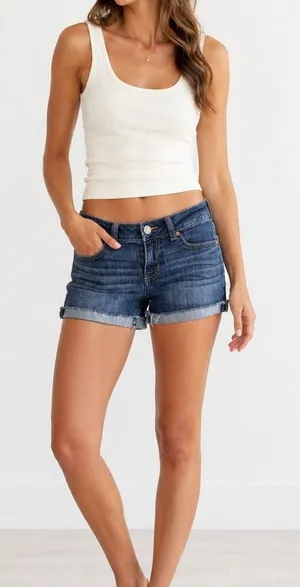 American Eagle Rolled Hem Shorty Jean Shorts Womens 8 Blue Denim Stretch Zip Fly thumbnail 1