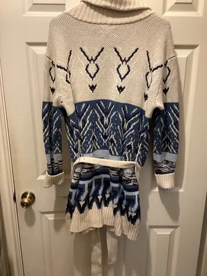 Lucky Brand Cream and Navy Knit Open Cardigan thumbnail 3