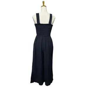 Quince 100% Organic Cotton Gauze Smocked Wide Leg Jumpsuit, Navy Blue, Size M thumbnail 2