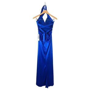 B Darlin Open Back Satin Royal Blue Size 5 Side Slit Maxi Dress NEW‎ thumbnail 5