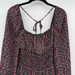 Code Mode Floral Smocked Long Sleeve Midi Dress Black Red Boho Cottagecore Sz M thumbnail 3