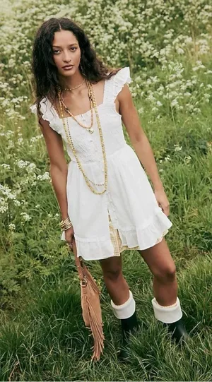 Anthropologie Peregrine Dainty Cottage Square Neck Mini Dress White Medium NWT thumbnail 1
