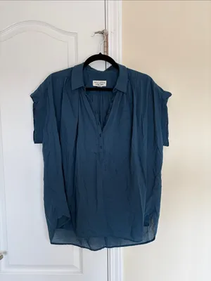 Nili Lotan Normandy Blouse Teal Blue 100% Cotton Flowy Oversized SZ S thumbnail 4