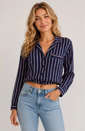 Rails Camden Stripe Navy Button Up Blouse Top Small thumbnail 1