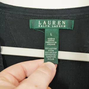 Lauren Ralph Lauren Size Large Black Ruffle V-Neck Ribbed Knit Top 3/4 Sleeve thumbnail 5