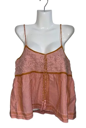 Lucky Brand Crochet Bodice Tank Smoked Top Size XL Boho Festival Camisole NWT thumbnail 1