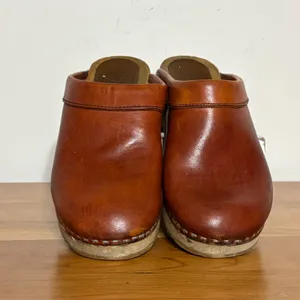 Vollsjo Swedish Clogs Womens 39 Brown Leather Wooden Platform Mules Sweden thumbnail 4
