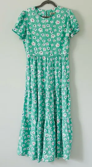 Sugarhill Brighton London Polly Maxi Tiered Dress Green Rainbow Daises NWT 6 thumbnail 1