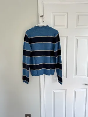 Abercrombie & Fitch Men's Sweater Lambswool Blend Blue Striped L Muscle Y2K VTG thumbnail 6