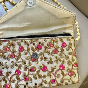 Embroidered multicolored pom Pom strap crossbody purse thumbnail 6