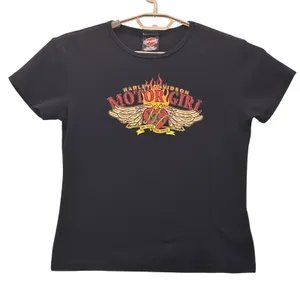 Harley‎ Davidson Y2k Motor Girl Baby Tee Black Large thumbnail 1