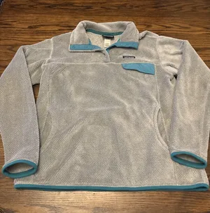 Patagonia Women's XL Re-Tool Snap-T Pullover Fleece Jacket‎ Gray/Teal~EUC thumbnail 1