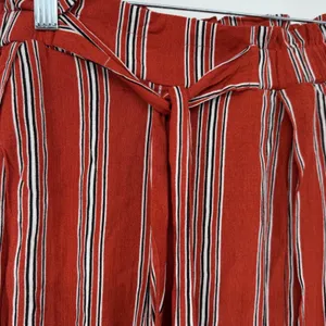 Simplee Rust Red Striped Wide Leg Pants Tie Waist Boho L‎ NWT thumbnail 5