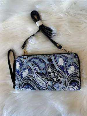 Small Blue Paisley Wristlet Clutch with Removable Strap thumbnail 2