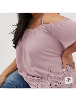 Torrid Women's Plus Size 5 Purple Eyelet Cold Shoulder Blouse thumbnail 4