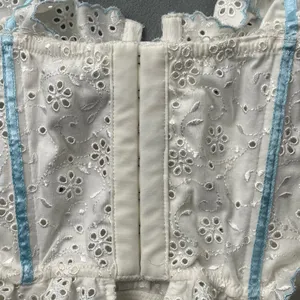 For Love & Lemons Eyelet Corset Top Size M White Blue Ribbon SKBR1513-SU21 thumbnail 9