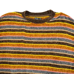 Volcom Women's XL Chenille Striped Cropped Crew Neck Sweater Brown Orange Yellow thumbnail 2