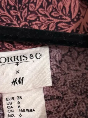 Morris & Co x H&M 6 William Morris Floral Tiered Midi Shirt Dress Burgundy Fall thumbnail 10