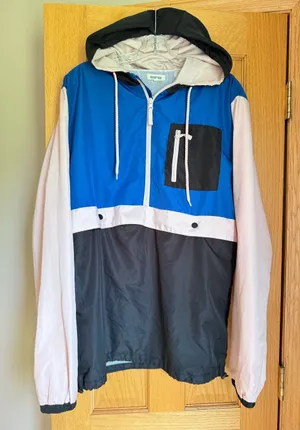 Colorblock Anorak Windbreaker Jacket Pink Blue Black Ragstock Size Large thumbnail 1