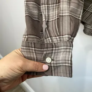 GAP Brown Plaid Cropped Flannel Button Down Shirt XXL Soft Casual‎ Fall thumbnail 9