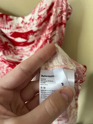 Reformation Sarah Red & Cream Los Angeles LA Printed Spaghetti-Strap Mini Dress thumbnail 10