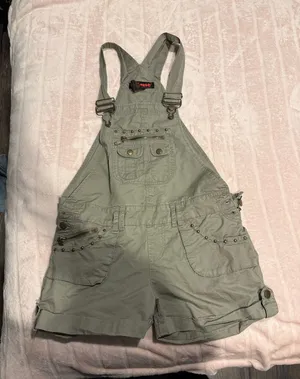 Vintage Army Green Overall Shorts thumbnail 1