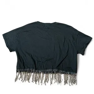 Cropped Route 66 T Shirt‎ Women Rhinestone Fringe Black Graphic Tee Grunge thumbnail 2
