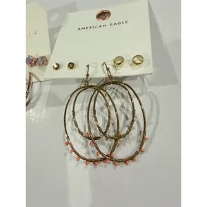 2 pack American Eagle Outfitters Earrings Lot 6 Pairs Hoops Studs Dangle Gold thumbnail 4