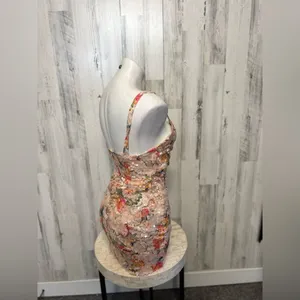 Kira Kira Sequin Floral Bodycon Dress with Front Tie Cutout – Size Large thumbnail 6