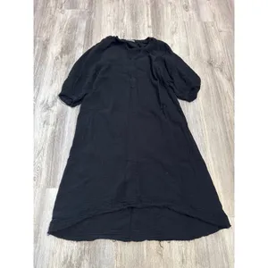 Ocean+Main Los Angeles Black Cotton Double Gauze High Low Midi Dress M/L Pockets thumbnail 5