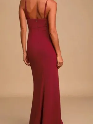 Lulu's Burgundy Bustier Mermaid Maxi Dress Size: S thumbnail 3